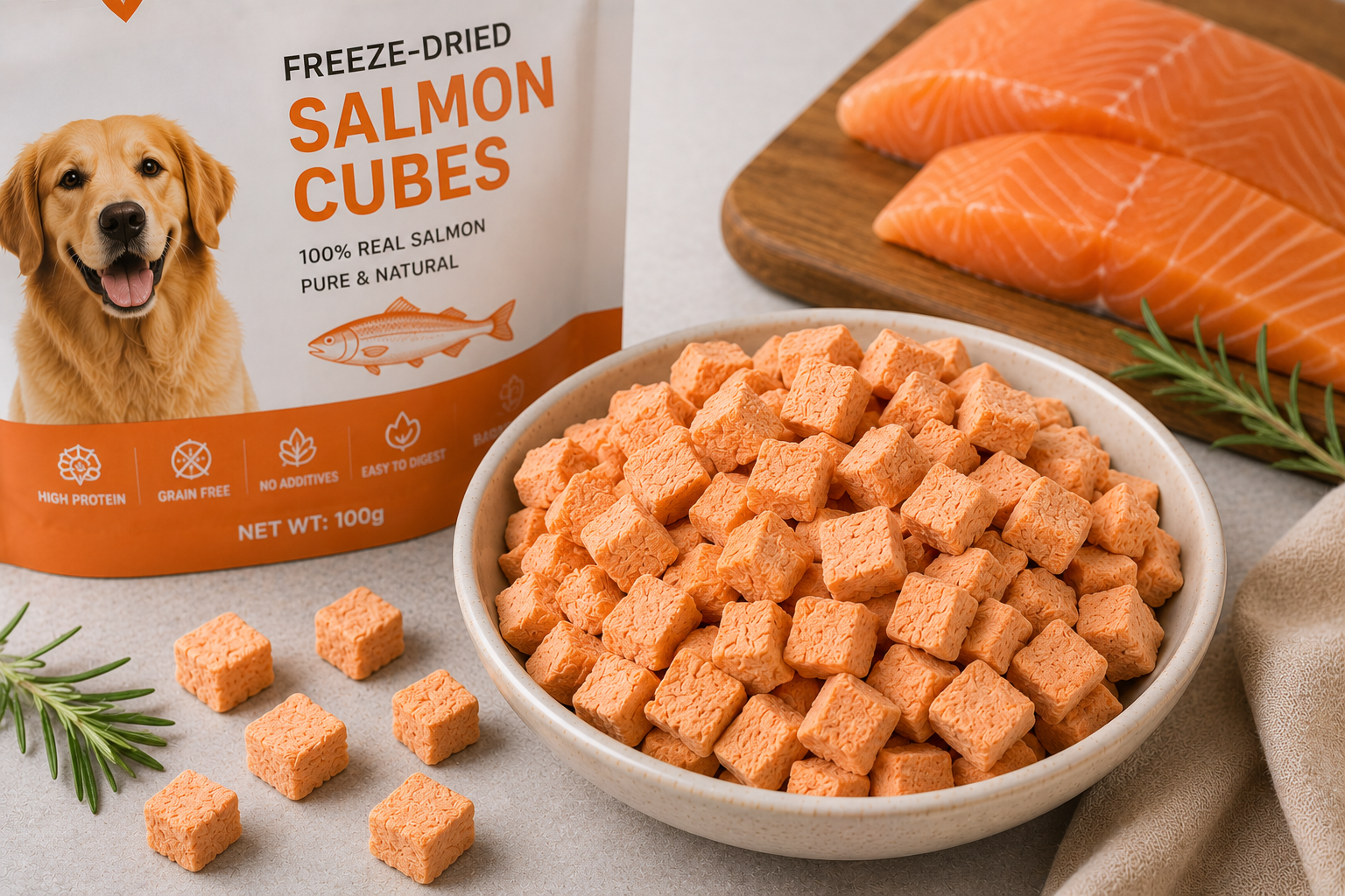 Salmon cubes