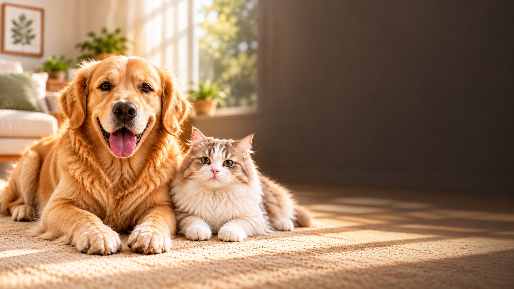Golden retriever and cat for Quchong pet food homepage